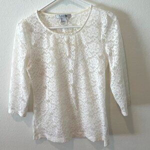 Forever 21 Women's Lace Pull Over Top   White/Beige   Size: S